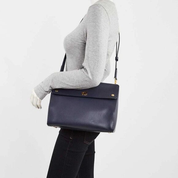 Burberry Blue Smooth Leather Small Elizabeth Tote Bag - Picture 2 of 12